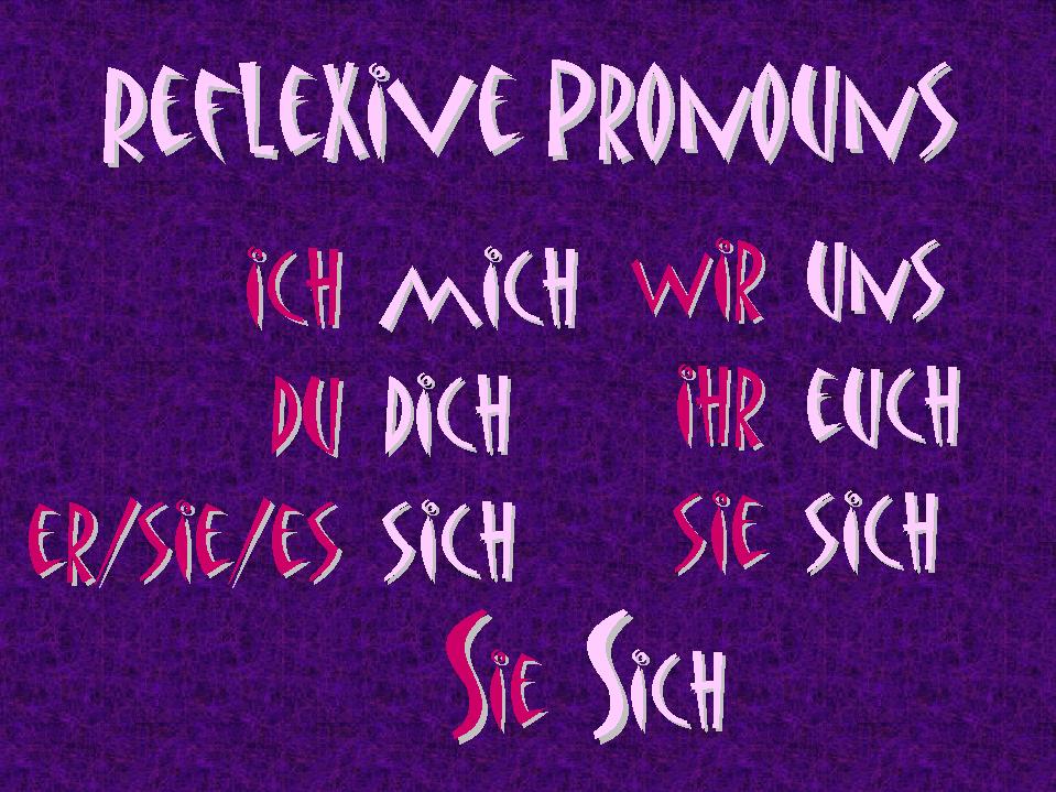 eg.  mich = myself, dich = yourself